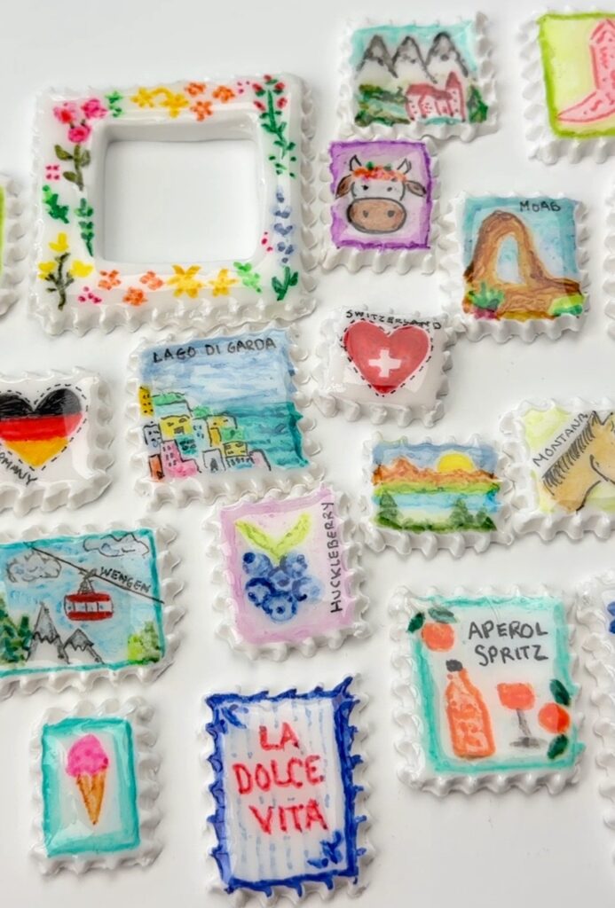 DIY postage stamp magnets